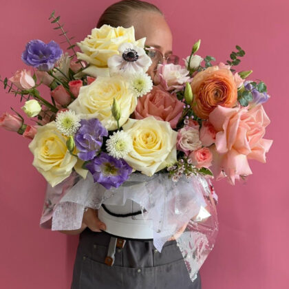 Fairy Dream Flower Box with a mix of colorful roses and blossoms in a whimsical arrangement, showcasing fairy flower box arrangement.