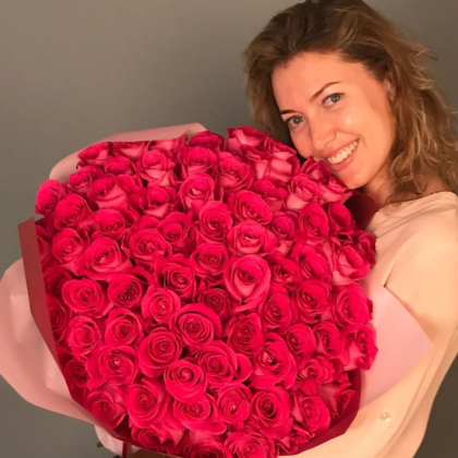 100 Hot Pink Roses Bouquet