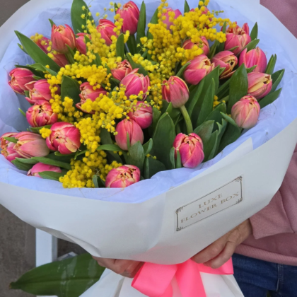 Mimosa and Peony Double Tulips Bouquet